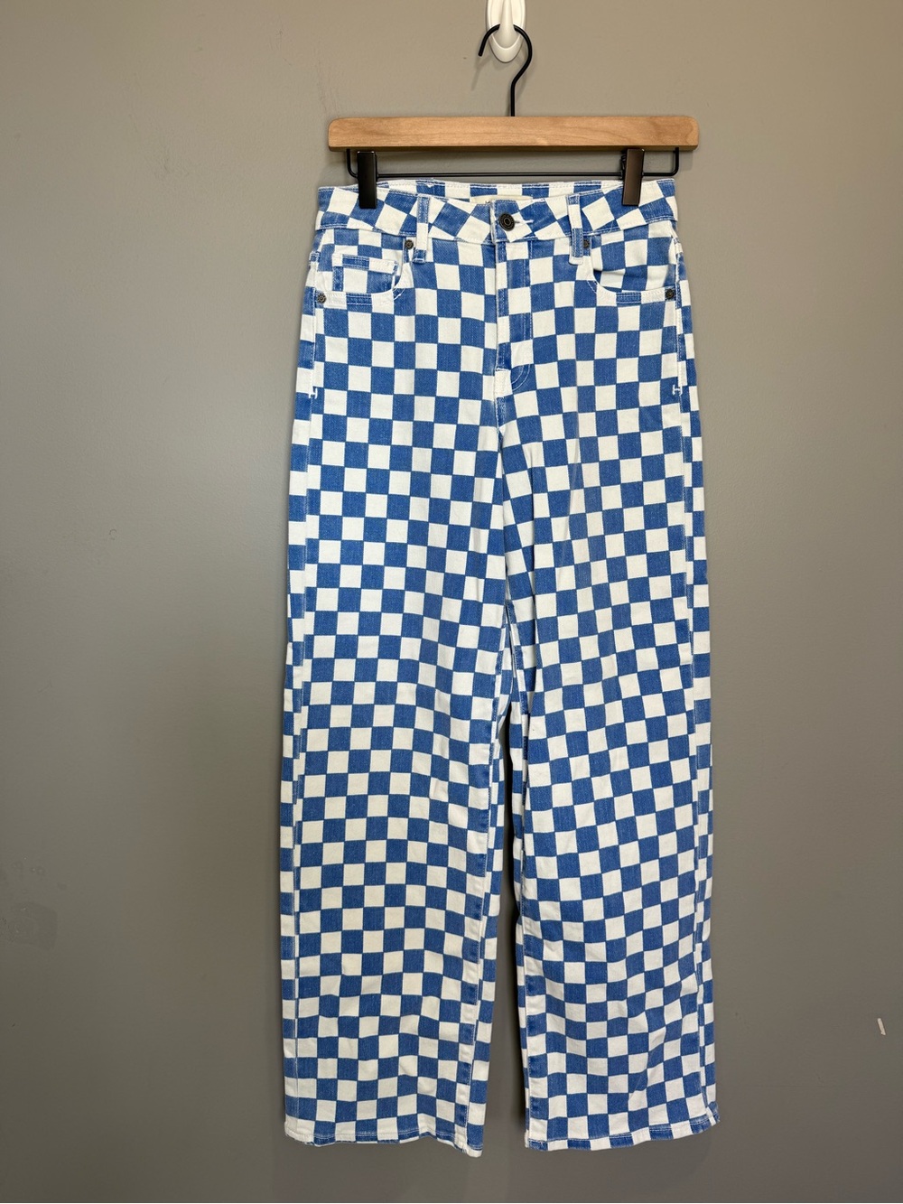 Hidden Jeans Logan High Rise Dad Jean Blue White Checkerboard Size 25